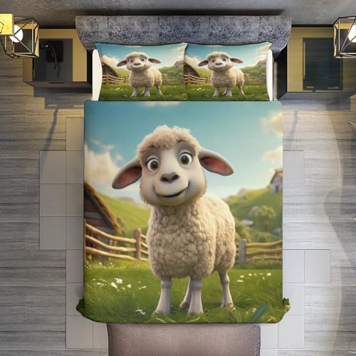 Housse de couette sans bouton parure lit 3 pièces mouton zippée - 3