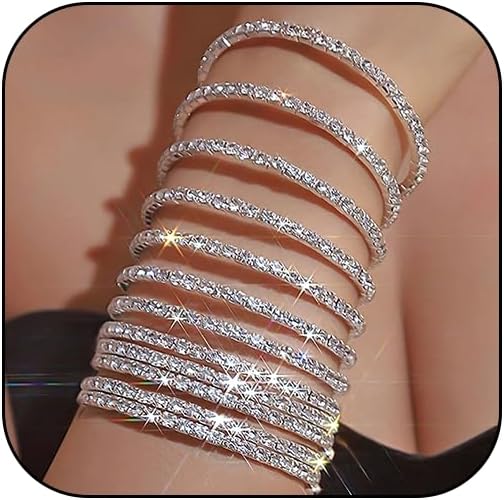 Crystal Stretch Bracelets Set for Women Gold Silver Rhinestone Bracelets Stackable Cuff Bangle Bracelet Wedding Prom Jewelry