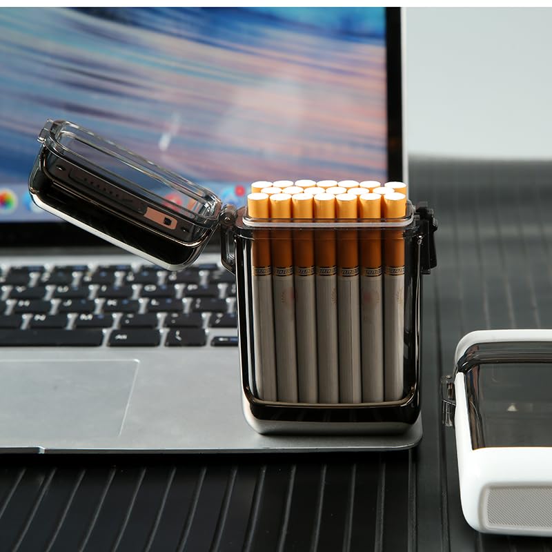 Portable Rectangular Plastic Cigarette case - can Hold 20 Cigarettes, Moisture-Proof and Pressure Resistant, with Lock Switch(85mm King Size) (Black)