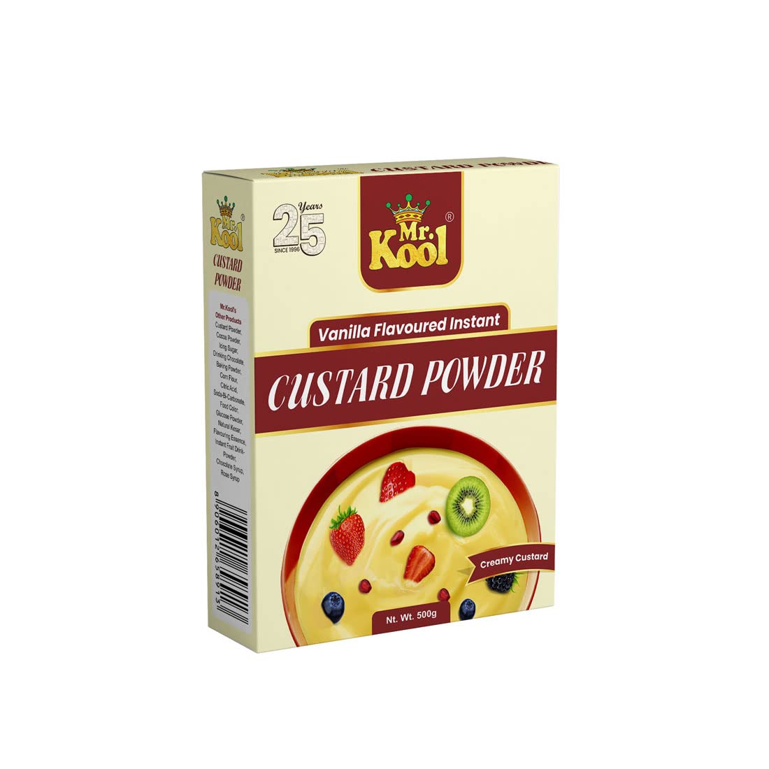 Mr. Kool Custard Powder Box 500gm Makes Smooth & Creamy Custard Delightful & Mouthwatering Rich & Creamy Texture Easy To Prepare