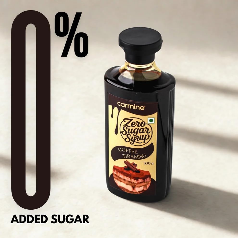 Image of Carmine Zero Sugar Coffee Tiramisu Syrup - 330g | Natural, Plant-Based Sweetener | No Artificial Sweeteners or Additives | Low Glycemic & Low Carb | Clean Label Dessert Syrup for Coffee & More