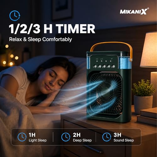 Image of MIKANIX Mini Small Cooler Fan for Kitchen, Home & Office Desk, Table with USB Cable Cord, 3 Wind Speed Mode with Cooling Water Misting, Green