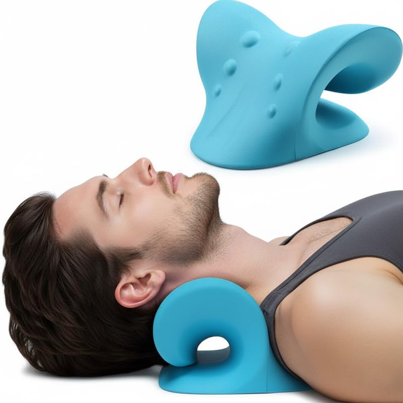 ATHRIVO Advance Neck and Shoulder Relaxer, Cervical Traction Device for Pain Relief and Cervical Spine Alignment |Neck Stretcher Chiropractic Pillow Pain Relief Pillow (Blue, Men)-picture-12