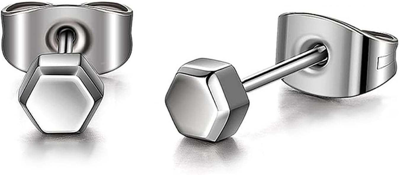 Titanium Earrings Studs, Tiny Hexagon/Triangle/Rectangle/Square Hypoallergenic Earrings with 3 colors for Sensitive Ears Women Girls Men, Premium High Polished with Pure Titanium Backs