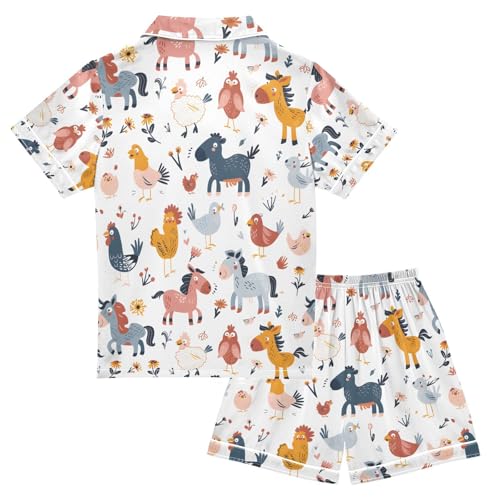 ALAZA Horse Cow Chicken Bird Pajamas Satin Pajama Set Short Sleeve Button Down Sleepwear2