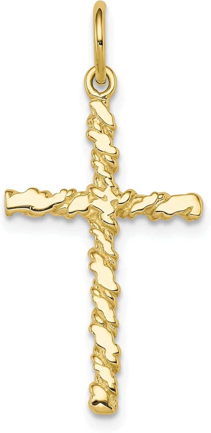 Bijou Yellow Gold Satin Nugget Cross Charm