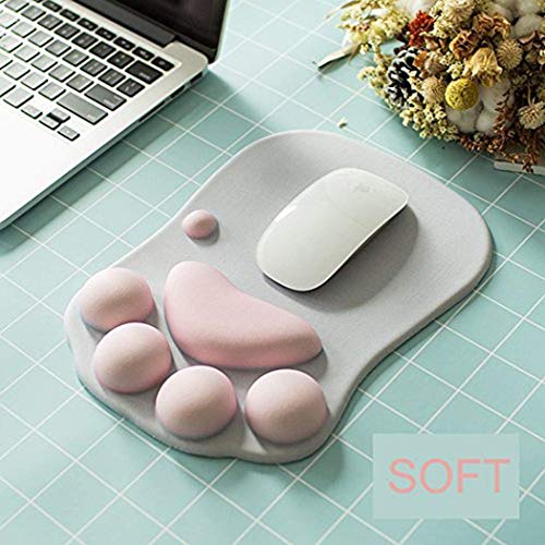 Cute 3D Cat Paw Mouse Pad With Soft Silicone Wrist Rest Support Cushion- Nonslip Premium Ergonomic Comfort Mouse Mat - Office & Home Computer & Mac Laptop Gaming Desk Decor Mousepad - Gray(10.7×8.0) #TOP2