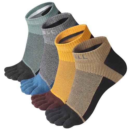 VWELL Toe Socks for Men Women Running Ankle Cotton Five Fingers Design Low Cut Athletic 4 Pairs Size 8-11