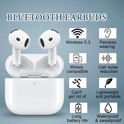 Image of Earbud 4 Wireless Bluetooth Earbuds with Deep Bass,Fast Charging Case Wireless USB-C Type H1 Chip Earbuds with Powerful,Noise Cancellation,Long Battery Backup