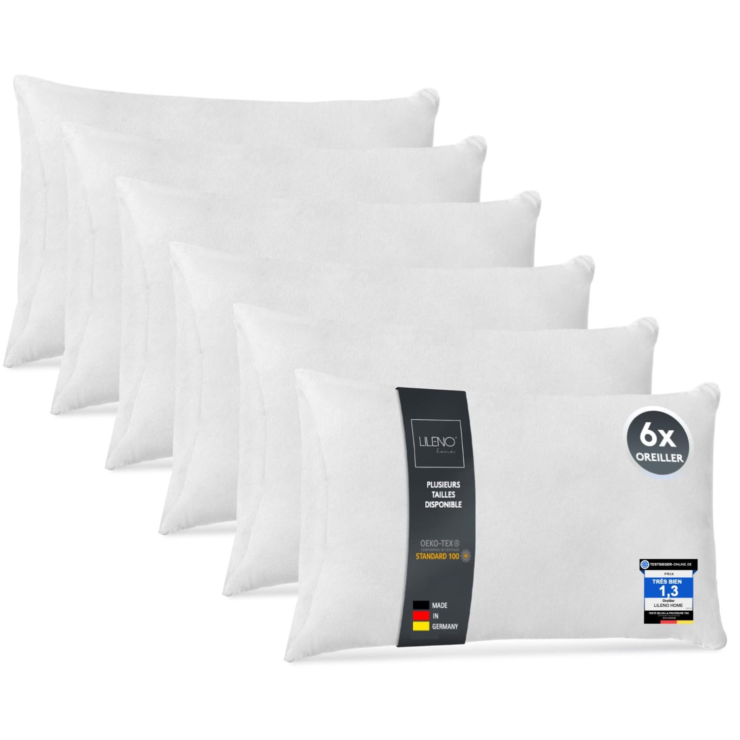 LILENO HOME Lot de 6 de garnissage d'oreiller 40x60 cm - Coussin intérieur Lavable à 40°C adapté aux allergiques - Garnissage en Polyester comme Coussin de canapé, Coussin Cocktail et Oreiller