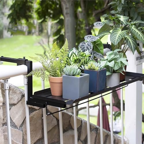 Mesa Colgante De Balcón, Plegable Colgante Con Barandilla De Jardín, De Terraza, Folding Table Multifuncional para Desayunar Ajustable, para Barandilla Madera de Metal(Black,60*25cm/23.6*9.8in)