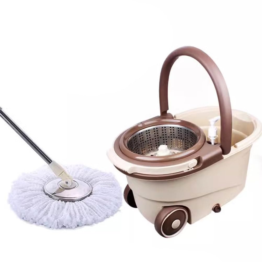 Cubo de fregona giratoria Sistema de Limpieza de Pisos Giratorio 360 con 4 recambios de Cabezales de Repuesto de Microfibra, Fácil traslado con Ruedas para Limpieza del hogar