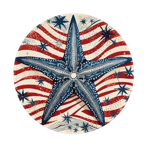 Entemne Lot de 4 petits tapis de souris ronds en forme d'étoile de mer et rayures avec base en caoutchouc antidérapant - 20 cm - Lavables - Pour bureau,...