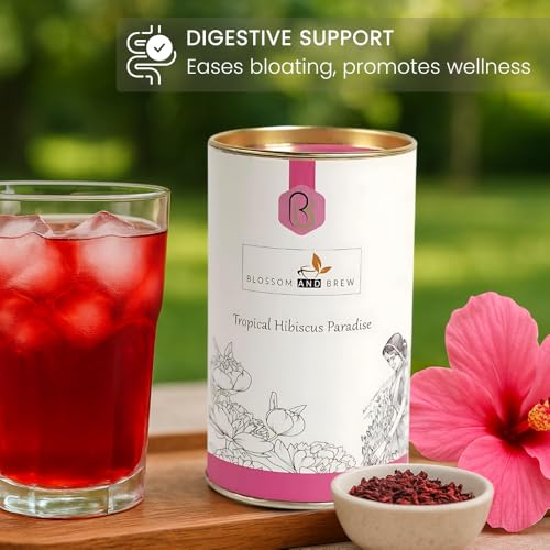 Image of Blossom & Brew Tropical Hibiscus Paradise Tea (3.526oz) - 100% Dried Hibicus Flowers - Caffeine-free Loose Petals Floral infusion te de flor de jamaica - Natural Agua de Jamaica
