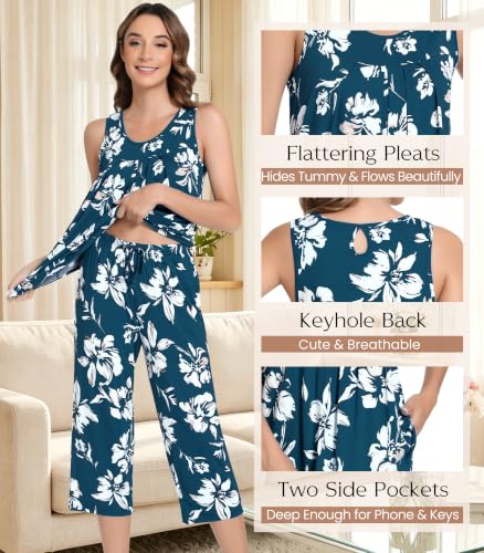 Image of NACHILA Pajamas for Women-Viscose Made from Bamboo, Sleeveless Pjs Tank Top Capri Pants Pajama Sets Cooling Sleepwear