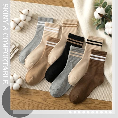 Image of Jspupifip 8 Pair Striped Athletic Crew Socks Running Socks for Men Women | Moisture-Wicking, Soft Stretchy Casual Mid Calf Socks Size 5-8, Breathable Casual Gym Socks