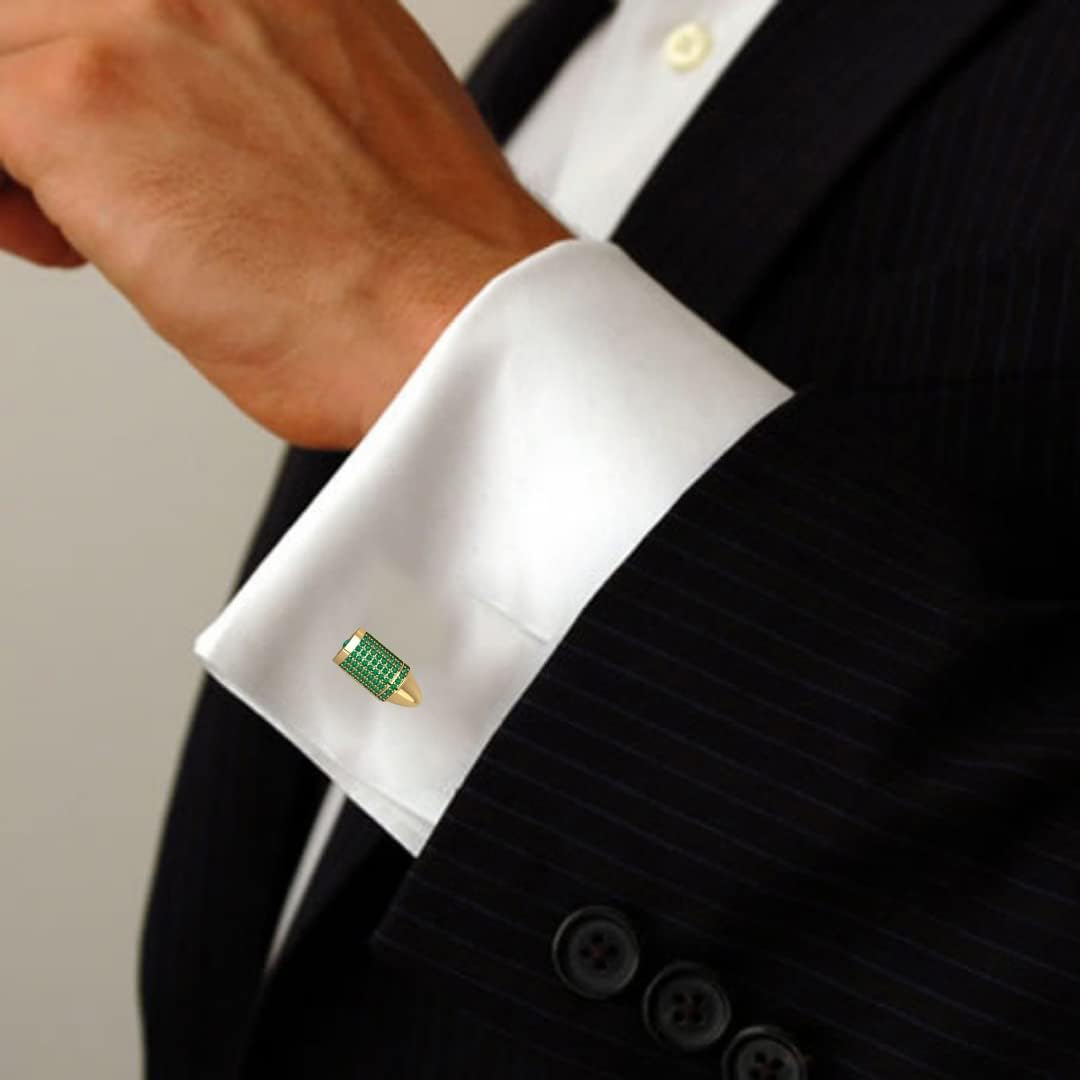 RATNAVALI ARTS 925 Sterling Silver Bullet Cufflinks With Stone Detailing for Men | Luxury Formal Shirt Accessories for Men