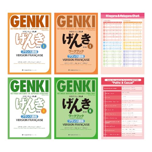 GENKI 1 , 2 Textbook and Workbook French Version 3rd Edition , Hiragana Katakana and Useful Words Chart