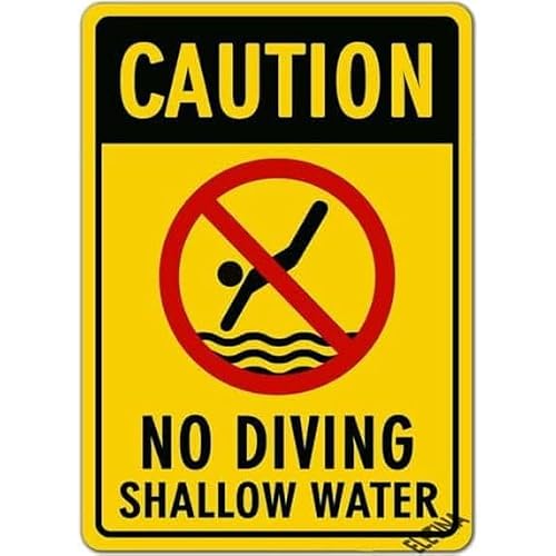 2 Pack Warning Sign,Pool Rules Sign,Caution no diving shallow water Pool Sign Pool Safety Sign 8""X12"" Metal Sign