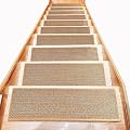 Natural Linen Non Slip Stair Treads for Wooden Steps Indoor Stair Runners Mats with Rubber Backing Stair Carpet 8" x 30" Washable for Children and Pets