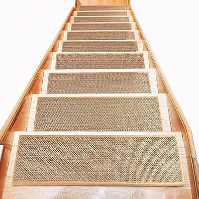Natural Linen Non Slip Stair Treads for Wooden Steps Indoor Stair Runners Mats with Rubber Backing Stair Carpet 8" x 30" Washable for Children and Pets