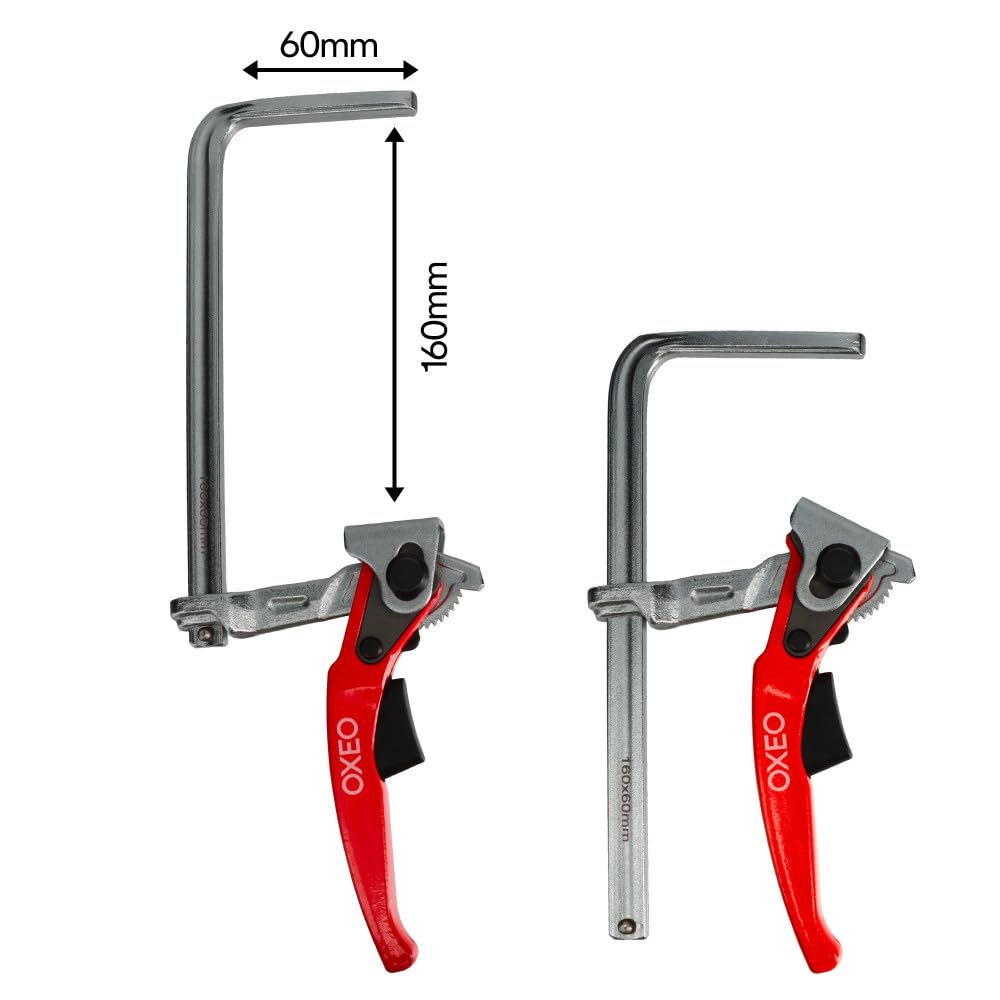 Serre joint à levier 160mm X2 - rapide adapté rail de guidage - Pince table à cliquet - Saillie 60mm - Acier - Ponçage, coupe