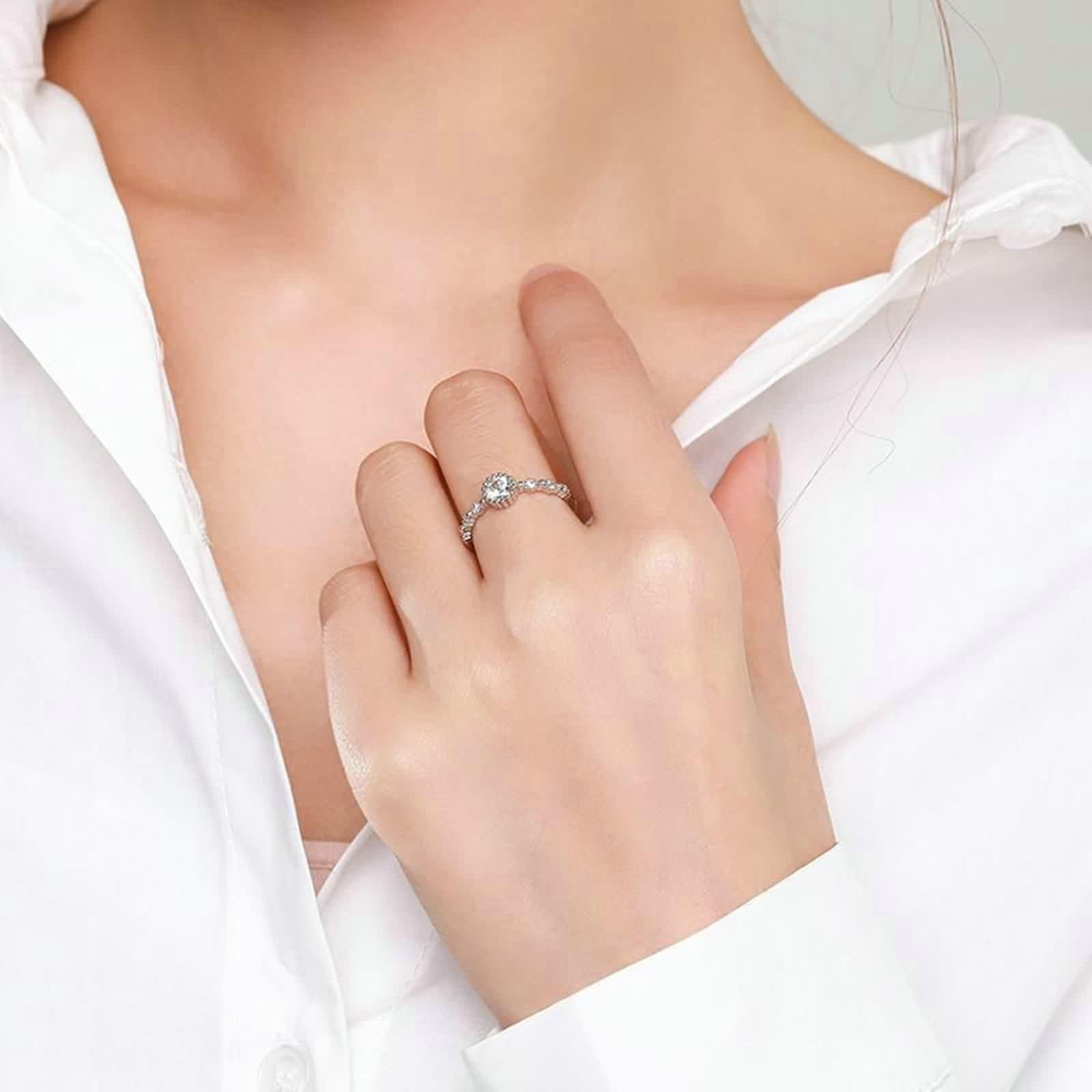 Moissanite pierścionek ślubny, pierścionek zaręczynowy złoto próby 375 z okrągłym moissanitem 9K białe złoto srebro moda