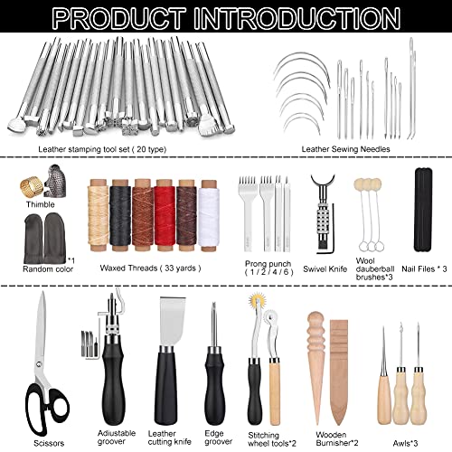 TLKKUE Leather Craft Tools Leather Working Tools Kit with Custom Storage Bag Leather Carving Tools Leather Craft Making for Cutting Punching Sewing Carving Stamping Leather Tooling Kit - Image 3