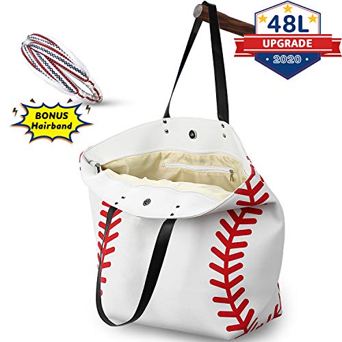 Baseball Tote Bag, Large Capacity 17×22×8 Inch Baseball Handbag with Pocket Closed Zipper