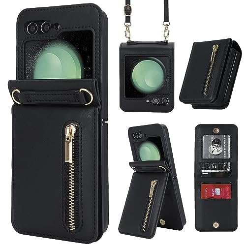 Étui en cuir Galaxy Z Flip 5 compartiment cartes et monnaie zippé