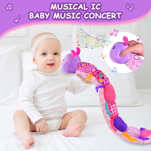 Ussybaby Baby Girl Toys 0-6 Months, Baby Soft Stuffed Animal Toys With Multi Textures,Rattle,Crinkle,Baby Girl Gift, Baby Girl Toys 6 To 12 Months,Infant 3 4 5 7 8 9 Months Old Baby Toys,Caterpillar-Purple thumb #3