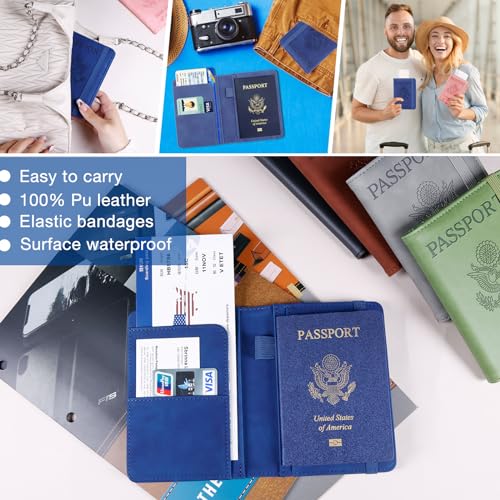 Image of Melsbrinna Premium Leather Passport Holder Covers Case, Waterproof Rfid Blocking Travel Wallet Passport Holder with Pen Holder, Cute Passport Book for Women /Men