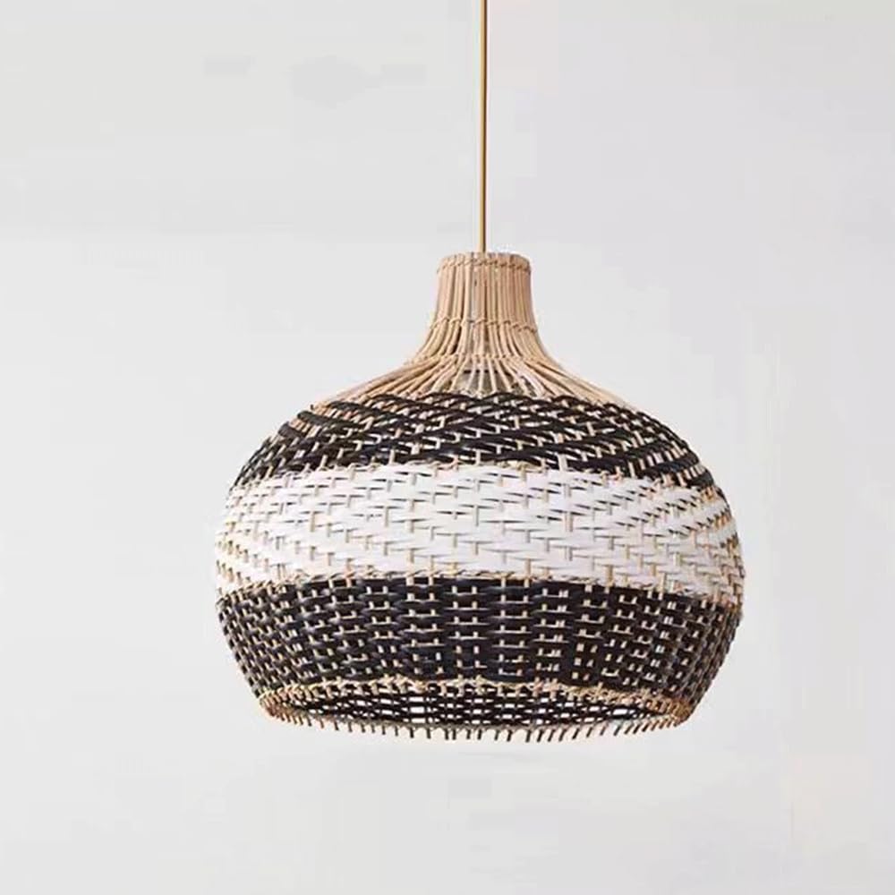 CHUNGYANG Nordic-Style Living Room Pendant Lamp Creative Restaurant Cafe Hanging Lamp Hand-Woven Rattan Lighting Fixture Natural Bamboo Wicker Lampshade Pastoral Bedroom Living Room Study Chandelier