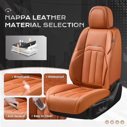 Image of Coverado Car Seat Cover, Cover for Cars Full Seat, Premium Leather, Universal Fit Waterproof Seat Protectors, Car Seat Cushion Non-Slip for Most Cars-Brown