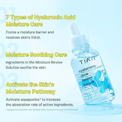 TIAM Hyaluronic Glow Revive Serum, 1.35 fl oz, Lightweight & Non-Sticky Face Serum for Deep Hydration and Calming, Ideal for Dry, Dehydrated Skin, Korean Skin Care
