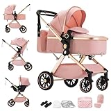 Mobayta Kinderwagen 3 in 1 Komplettset, 0-4 Jahre, bis 22 kg, Kombikinderwagen Reisesysteme für Neugeborene und Kleinkinder (PINK-U9-X, U9-X Zweiseitig verstellbar)