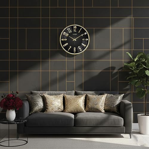 Image of RANDOM Silent Wall Clock, Non-Ticking Quartz Movement, Foiling Ring and 3D Numbers (Black and Gold)