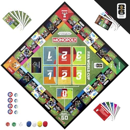 Monopoly Panini Prizm: FIFA World Cup Game I Soccer Board Game with Monopoly Panini Prizm FIFA World Cup 2026 Trading Cards I Ages 8+ (English Version) - 2