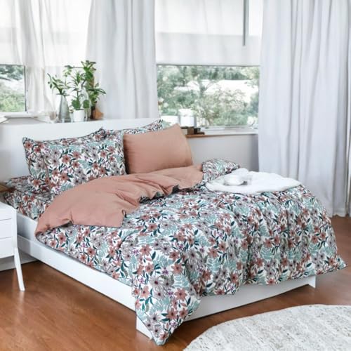 Parure de lit 100% coton double motif botanique terre cuite