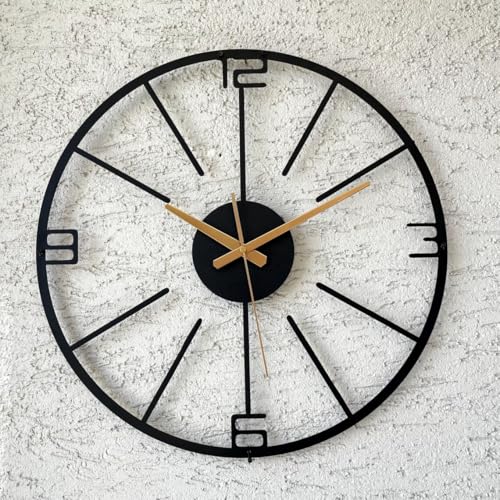 Image of Wall Clock Stylish Metal Analog Wall Clock for Living Room, Bedroom, Office, Kitchen, Home and Hall | Antique Fancy Big Size Modern Wall Watch (Black(DA-214), 40 CM)