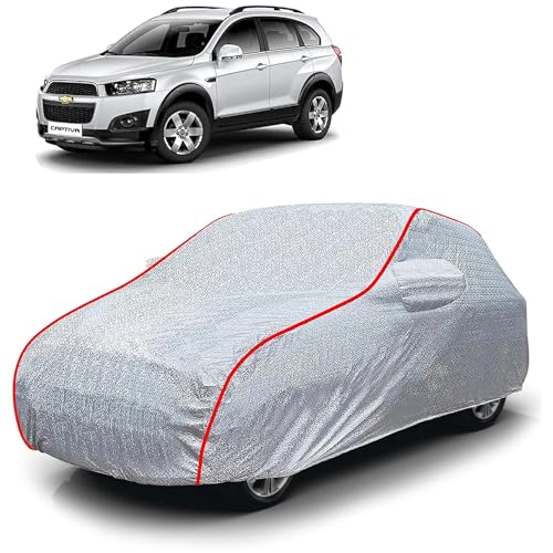 Image of Sulfar 100% Waterproof Car Body Cover Compatible with Mirror for Chevrolet Captiva (Triple Stitched, Full Bottom Elastic, Magic Silver with Red Piping)