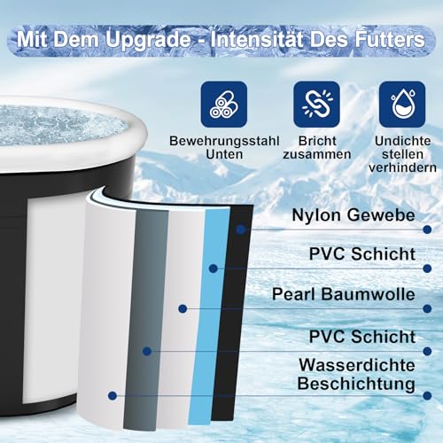 B&Y Ovales Eisbad, Faltbare Badewanne Erwachsene, Isolierte Eistonne für Innen und Außenbereich, Kältetherapie für Sportler Athleten, Ice Bath/Cold Plunge für Zuhause (Schwarz 100x65x65cm)