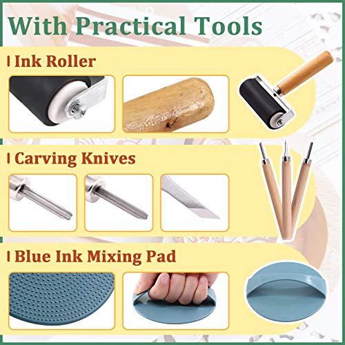 Keadic 41 Pieces Rubber Stamp Making Kit, Includes 2 Rubber Stamps Carving Blocks, 3 Carving Tools & Whetstone, Tracing Papers, Brayer Roller, Block Printing Tools For Stamp Carving And Printmaking #TOP4