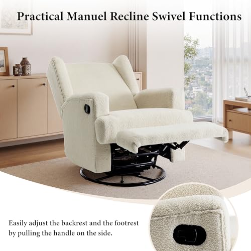 Image of Swivel Rocker Recliner Chairs Set of 2, 360 Swivel Wingback Recliner Chairs for Adults, Upholstered Boucle Fabric Glider Rocking Chair with High Back, Deep Seat for Living Romm Bedroom, Cream