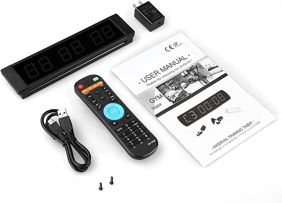 Digital Led Wall Clock with EMOM Timer, 1in 6-Digit Cycle Timer, 12/24H Clock, Up/Dn MM:SS Format Display, Stopwatch MM:SS, Tabata, FGB1&2, for Gym