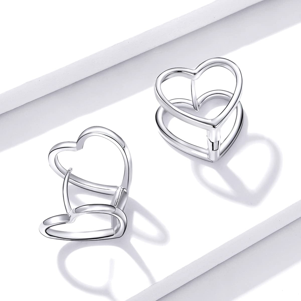 YCTTKDD 925 Sterling Silber Doppelherz Ohrstecker Stern Unendliche Liebe Ohrring für Damen Schmuck