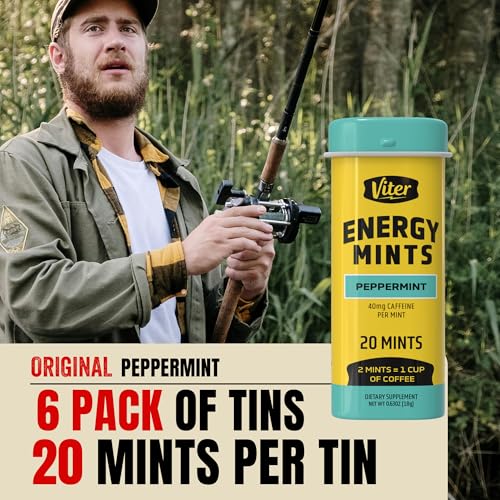 Image of Viter Energy 40mg Caffeine Mints - Sugar Free, B Vitamins, Vegan, Boosts Fast Energized Alert Focus, Caffeinated Nootropic Supplement Pills (Peppermint Flavor, 20pcs, 6 Pack, 120pcs Total)