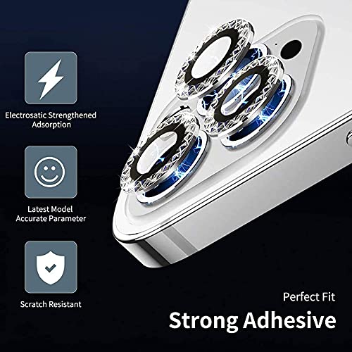 Image of Camera Lens Protector For iPhone 13 & For iPhone 13 Mini, High Clear Tempered Glass Screen Cover Aluminum Alloy Ring Case (Black Diamond)