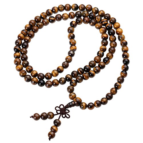 JSDDE 108 Prayer Beads Mala Bracelet Healing Crystal Gemstone Necklace for Meditation (8mm Tiger Eye)