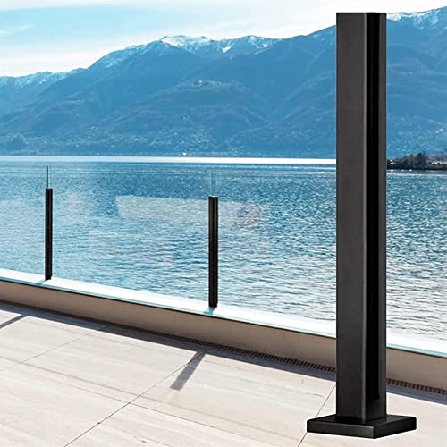 Columna de barandilla de vidrio mate y poste de acero negro para arquitectura contemporánea